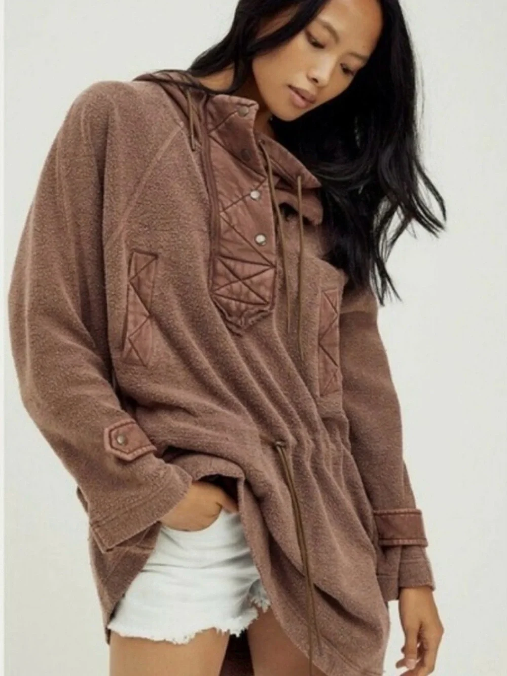 Free People Jacket Hood Pullover Sadie Surplus Knit We The Free Stone